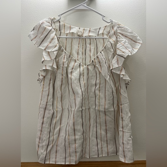 La Vie Rebecca Taylor Metallic Stripe Flowy Peasant Blouse Size Medium - Picture 3 of 7